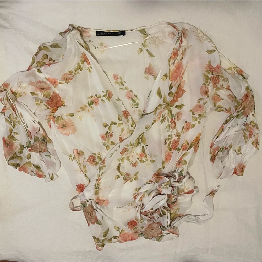 Chic Zara Floral Wraparound Blouse